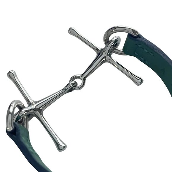 Auth HERMES Mors - Green Silver Leather Hardware A Bracelet - Picture 2 of 4